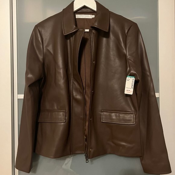 Contemporaine by Simons - Shirt-Collar Faux-Leather Jacket - Brown - Picture 6 of 7
